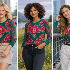 Waffle-Knit Top with Velvet Cuffs — An Exquisite Statement Piece Designed for Petite Frames